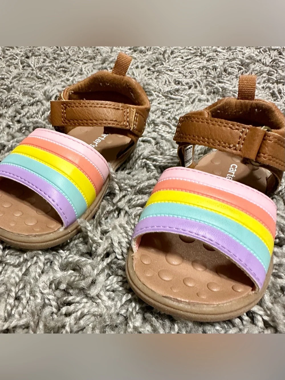 Carter's Brown Leather Sandals with Pastel Rainbow Straps